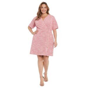 NWT London Times Womens Surplice Faux Wrap Short Sleeve Dress T7764M Pink 6